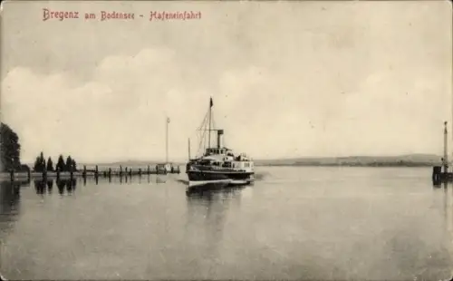 Ak Bregenz am Bodensee Vorarlberg, Bregenz am Bodensee, Hafen, Dampfschiff, Wasser, Pier