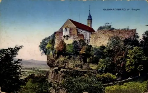 Ak Bregenz am Bodensee Vorarlberg, GEBHARDSBERG, Felsen, Kirche, Bäume, Landschaft