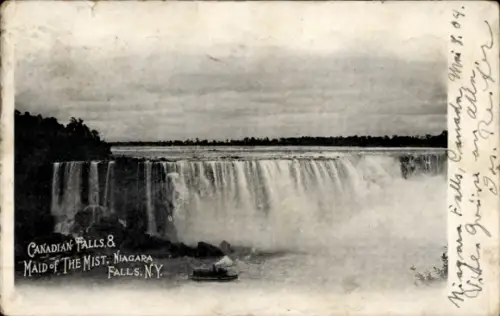 Ak Niagara Falls New York USA, Niagara Fälle, Maid of the Mist, Wasserfall, Boot