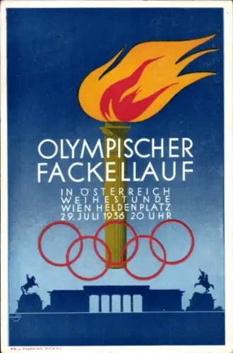 Künstler Ak Wien, Olympischer Fackellauf, Heldenplatz, Olympia 1936
