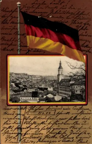 Passepartout Ak Greiz im Vogtland Thüringen, Deutsche Flagge, Stadtansicht, Kirche