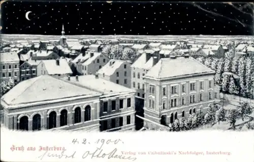 Ak Tschernjachowsk Insterburg Ostpreußen, Winteransicht bei Nacht