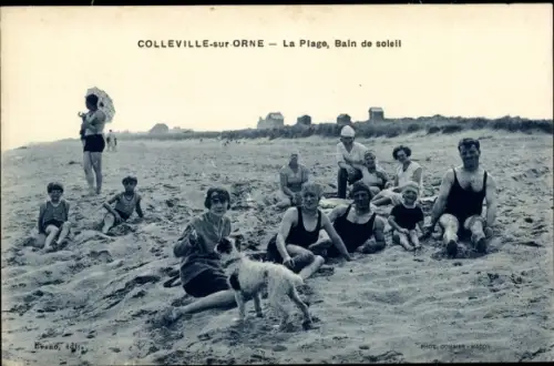 Ak Colleville sur Orne Calvados, La Plage, Bain de soleil
