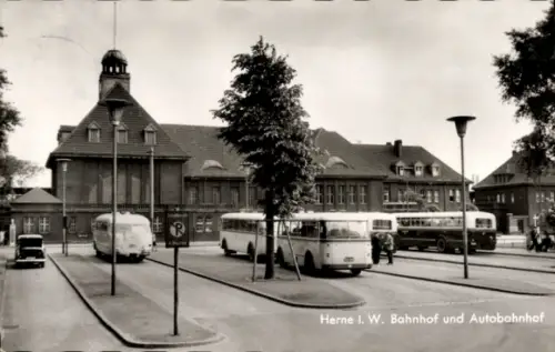 Ak Herne im Ruhrgebiet Westfalen, Bahnhof, Autobahnhof