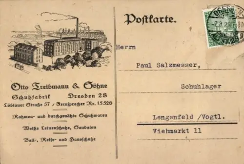 Ak Dresden, Schuhfabrik Otto Treibmann & Söhne, Löbtauer Straße 57