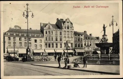 Ak Aachen in Nordrhein Westfalen, Markt, Charlemagne