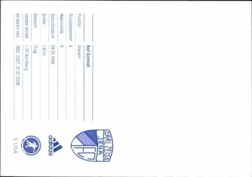 Autogrammkarte Fußballer Ralf Schmidt, FC Carl Zeiss Jena, Autogramm