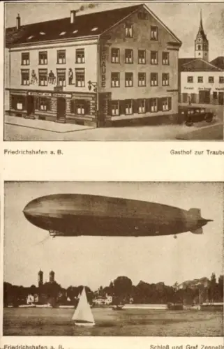 Ak Friedrichshafen am Bodensee, Gasthof zur Traube, Schloss mit Graf Zeppelin