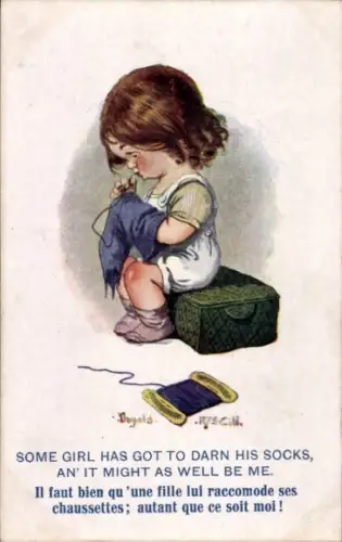 Künstler Ak McGill, D., Mädchen stopft eine Socke, Some girl hat got to darn his socks...