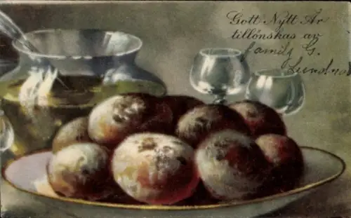 Künstler Ak Fröhliches Neujahr, Stillleben, Schweden