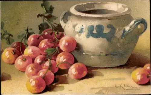 Künstler Ak Klein, Catharina, Kirschen, Krug, Stillleben