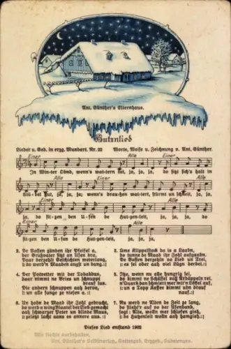 Lied Ak Günther, Anton, Butznlied, Elternhaus im Winter, Erzgebirgische Mundart Nr 22