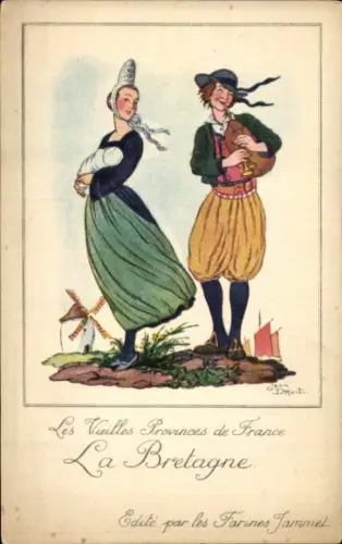 Künstler Ak Droit, Jean, Les Vieilles Provinces de France, la Bretagne, Mann und Frau in Volkstracht