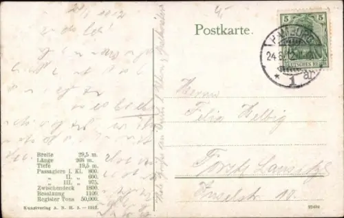 Ak Dampfer Imperator der Hamburg-Amerika-Linie, HAPAG