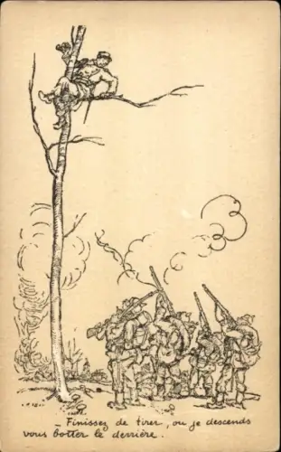 Künstler Ak Poulbot, F., Soldat am Baum, Flucht, Deutsche Soldaten