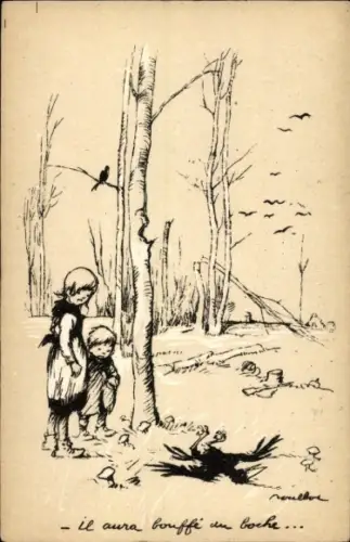 Künstler Ak Poulbot, Francisque, Kinder finden tote Krähe