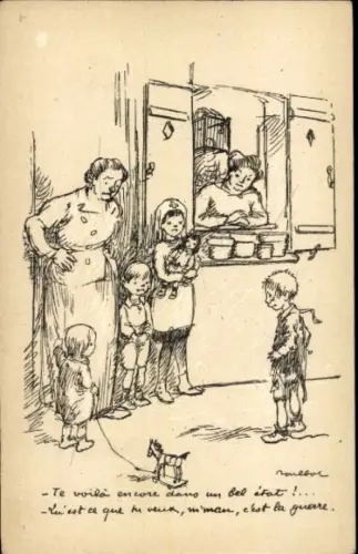 Künstler Ak Poulbot, F., Familienwohnhaus, Armer Junge, abgenutzte Kleidung