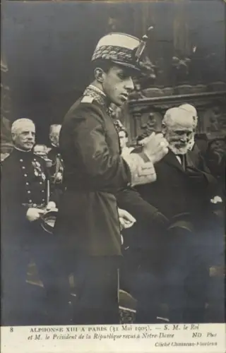 Ak Paris, Alfons XIII, König Alfons XIII von Spanien, Emile Loubet, Notre Dame 1905