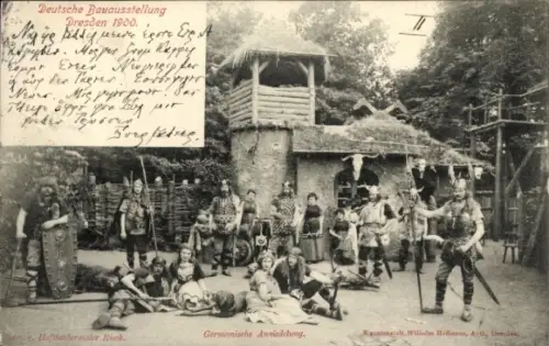 Ak Dresden, Deutsche Bauausstellung 1900, Germanische Ansiedelung