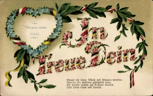 Präge Ak Vergissmeinnicht, In Treue Dein, Patriotik, Fahne