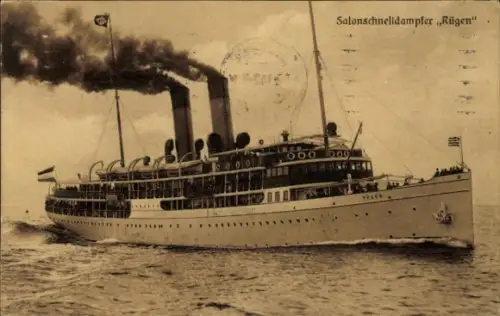 Ak Dampfer Rügen, Salonschnelldampfer, Braeunlich Reederei Stettin