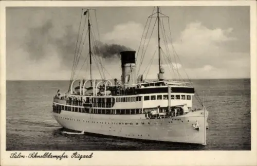 Ak Salonschnelldampfer Rugard, Reederei Braeunlich Stettin, Sassnitz Linie