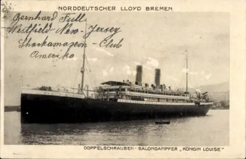 Ak Dampfer Königin Louise, Norddeutscher Lloyd Bremen, Doppelschrauben-Salondampfer