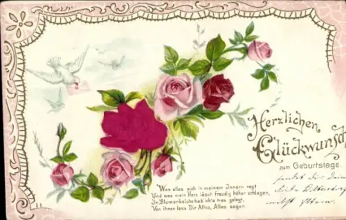 Präge Material Ak Glückwunsch Geburtstag, Blumen