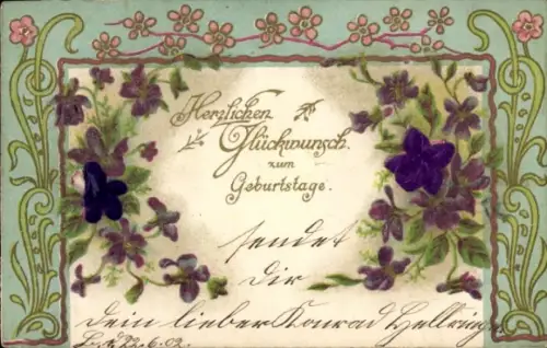 Präge Material Ak Glückwunsch Geburtstag, Blumen
