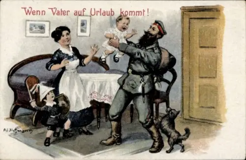 Künstler Ak Hoffmann, Ad., Wenn Vater auf Urlaub kommt, Soldat zu Hause, Familie