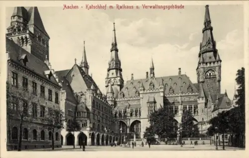 Ak Aachen, Aachen Katschhof, Rathaus, Verwaltungsgebäude