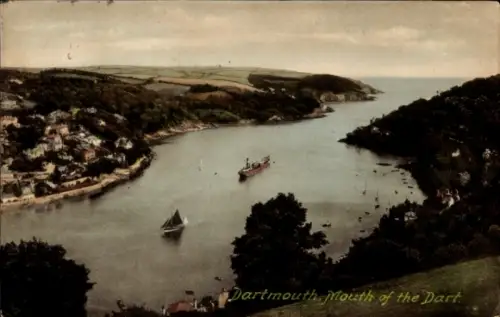 Ak Dartmouth Devon England, Blick auf  Flussmündung, Schiffe, Landschaft
