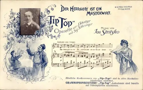 Lied Ak Der Herrgott ist ein Musterwirt, Musik von Jos. Stritzko, Bier