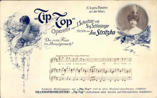 Lied Ak Werbung, Operette Tip Top, J. Schnitzer, Sig. Schlesinger, Musik von J. Stritzko