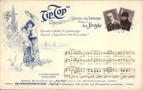 Lied Ak Werbung, Operette Tip Top, J. Schnitzer, Sig. Schlesinger, Musik von J. Stritzko