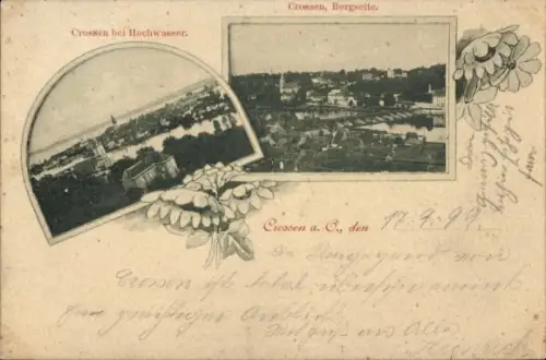 Ak Krosno Odrzańskie Crossen an der Oder Ostbrandenburg, bei Hochwasser, Bergseite
