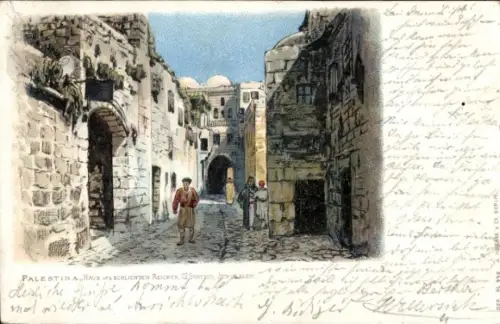 Ak Palästina, Häuser, Straße