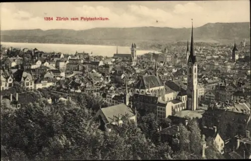 Ak Zürich Stadt Schweiz, Zürich vom Polytechnikum, Stadtansicht, See, Berge