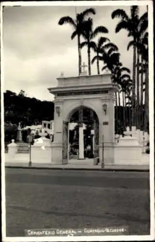Ak Guayaquil Ecuador, Eingangstor, Friedhof,  Ecuador, Schriftzug, Palmen