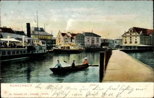 Ak Rorschach Kt. St. Gallen Schweiz, Hafen,  Boote, Menschen, 1905
