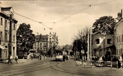 Ak Freital in Sachsen, Blick in die Obere Dresdner Straße, Straßenbahn