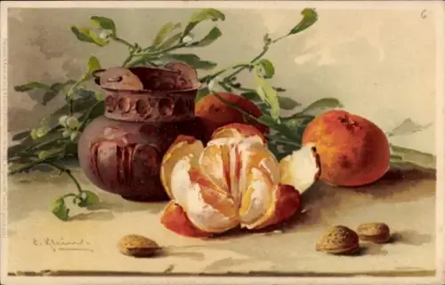Künstler Litho Klein, Catharina, Orangen, Mistelzweige, Mandeln, Mandarine