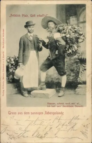 Ak Rebengelände, Pfalz, Wanderer, Kellner, Weinglas