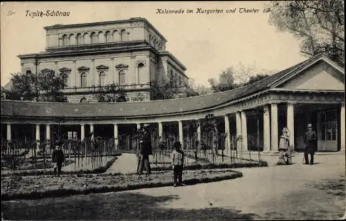 Ak Teplice Šanov Teplitz Schönau Region Aussig, Kolonnade im Kurgarten, Theater