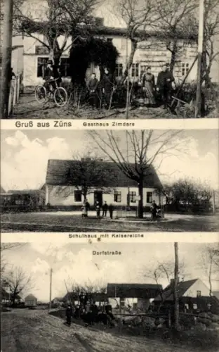 Ak Zastań Zünz Züns bei Kolzow Kołczewo Wolin Pommern, Gasthaus Zimdars, Schulhaus, Kaisereiche