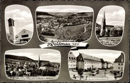 Ak Weidenau Siegen in Westfalen, Nordteil und kath. Kirche, Blick vom Glersberg