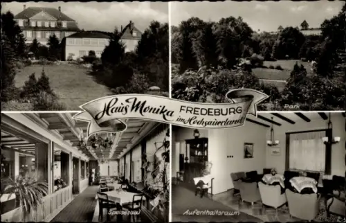 Ak Bad Fredeburg Schmallenberg im Sauerland, Haus Monika, Sanatorium, Speisesaal, Haus, Park