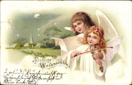 Ak Glückwunsch Weihnachten, Musizierende Engel, Geige