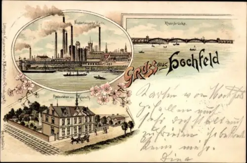 Litho Hochfeld Duisburg im Ruhrgebiet, Restauration, Rheinbrücke, Niederrheinische Hütte