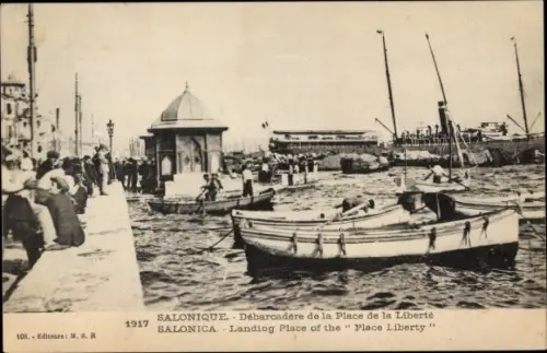 Ak Thessaloniki Griechenland, Anlegestelle, Place de la Liberté, 1917